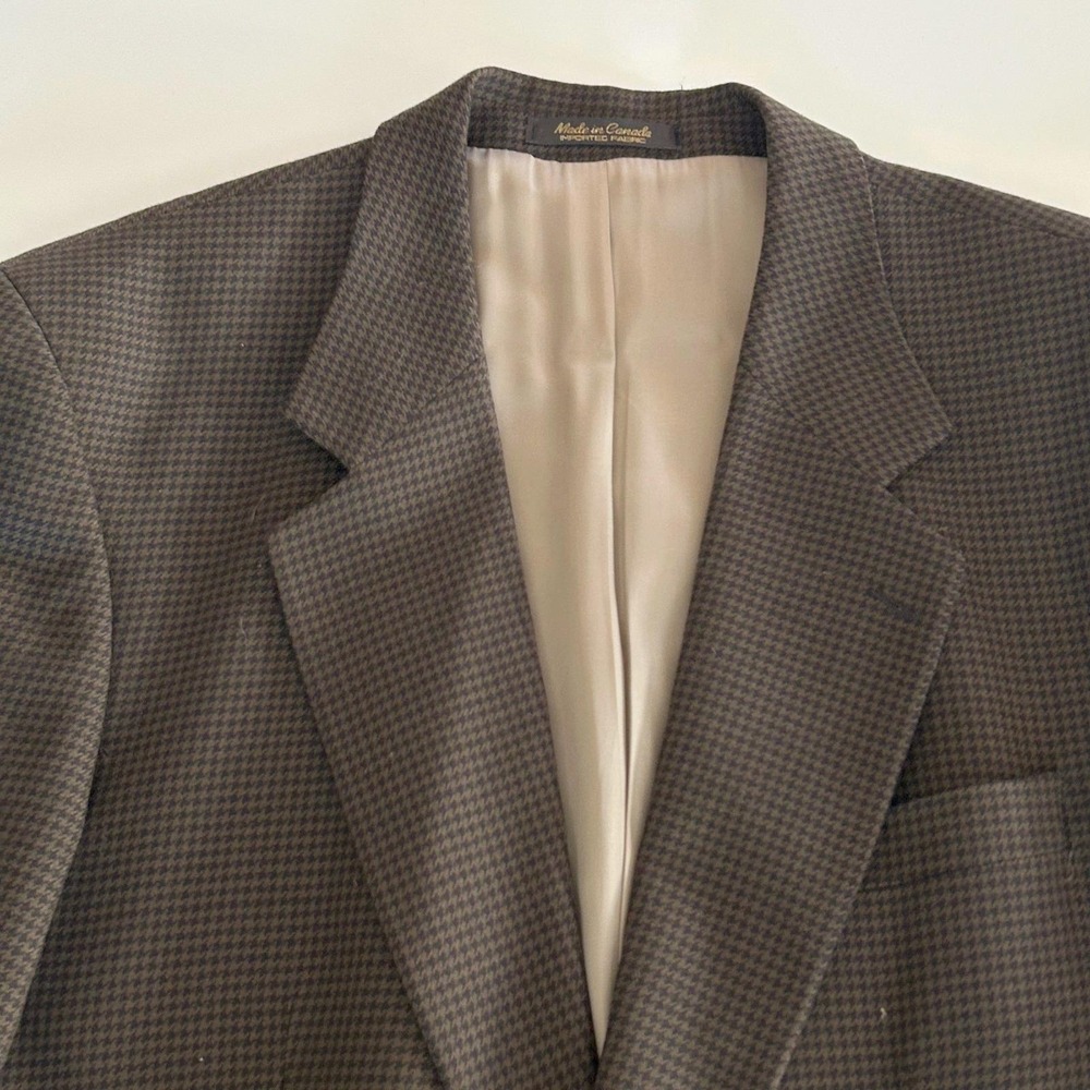 Mens Vintage Sport Coat Brown Houndstooth Wool Blazer 42R Academic Brandini - Picture 6 of 11